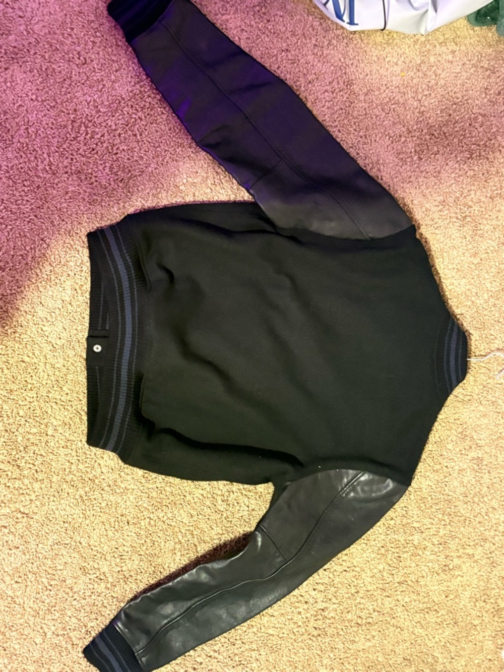 Polo by Ralph Lauren Black Wool and Leather Varsity Jacket - Picture 2 of 6